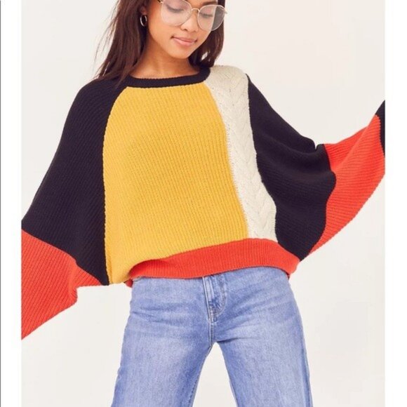 Ecote Mixed Stitch Colorblock Oversized Sweater Size M - Picture 1 of 5